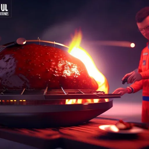 astronaut burning meat barbecue unreal engine 5, octan render