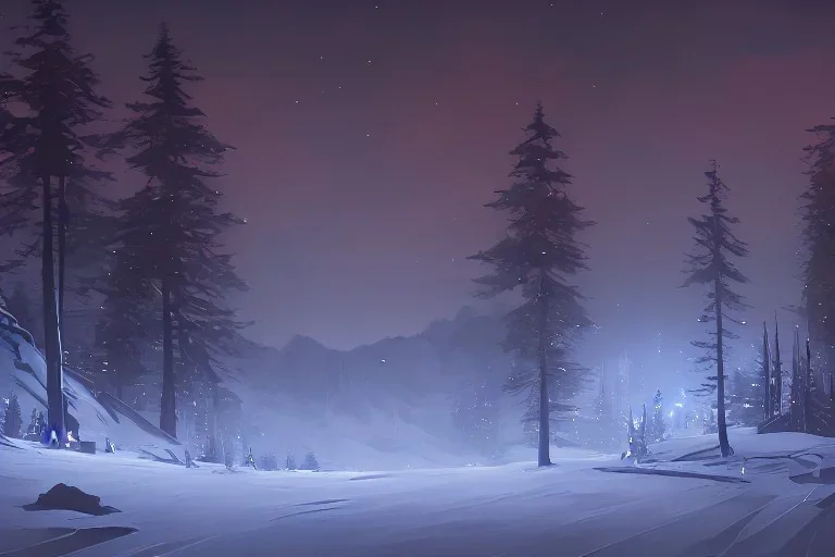 Concept art of the Olympic National Forest at night during winter by Ignis Bruno