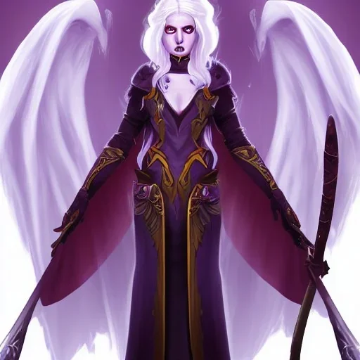 Female Aasimar Warlock dungeons and dragons character with pale hair and glowing eyes