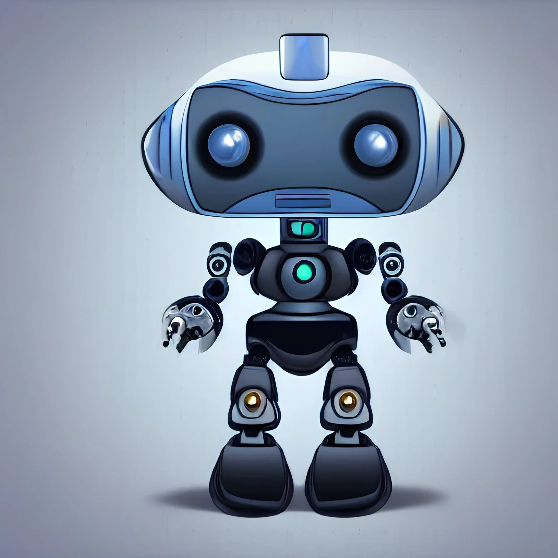 A a small realistic and nice looking robot infront of a clean background.