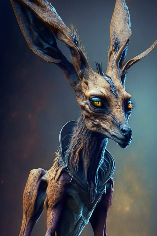 Vampire kangaroo deer humanoid fused ,realistic, intriacte detail, sci-fi fantasy style, volumetric lighting, particales,highly detailed,cinamatic, deep colours