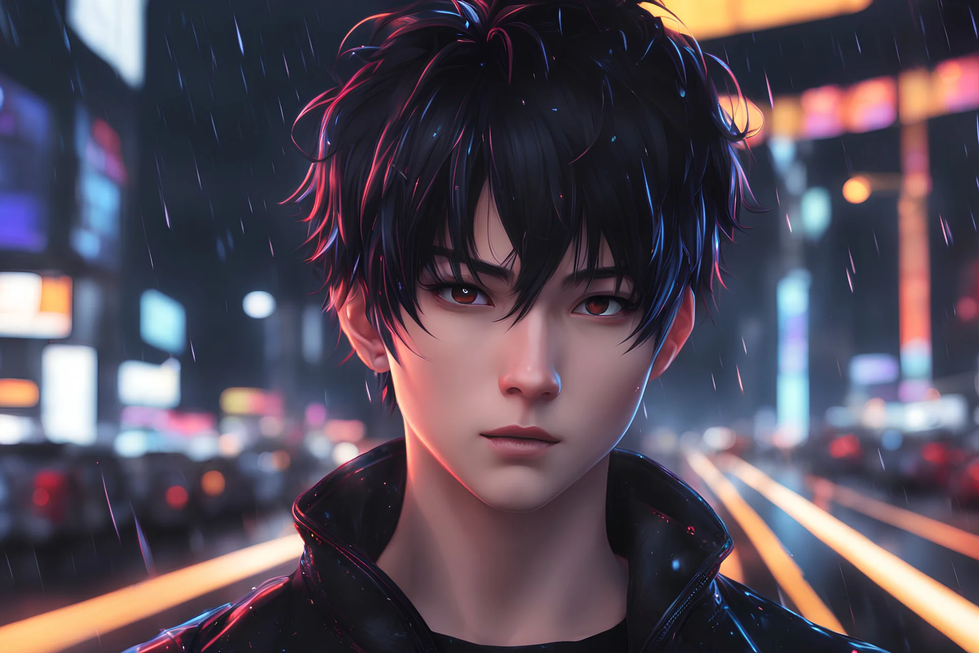 Wednesday Adam in 8k anime cgi drawing style, Adam family them, , neon effect, close picture, rain, highly detailed, high details, detailed portrait, masterpiece,ultra detailed, ultra quality