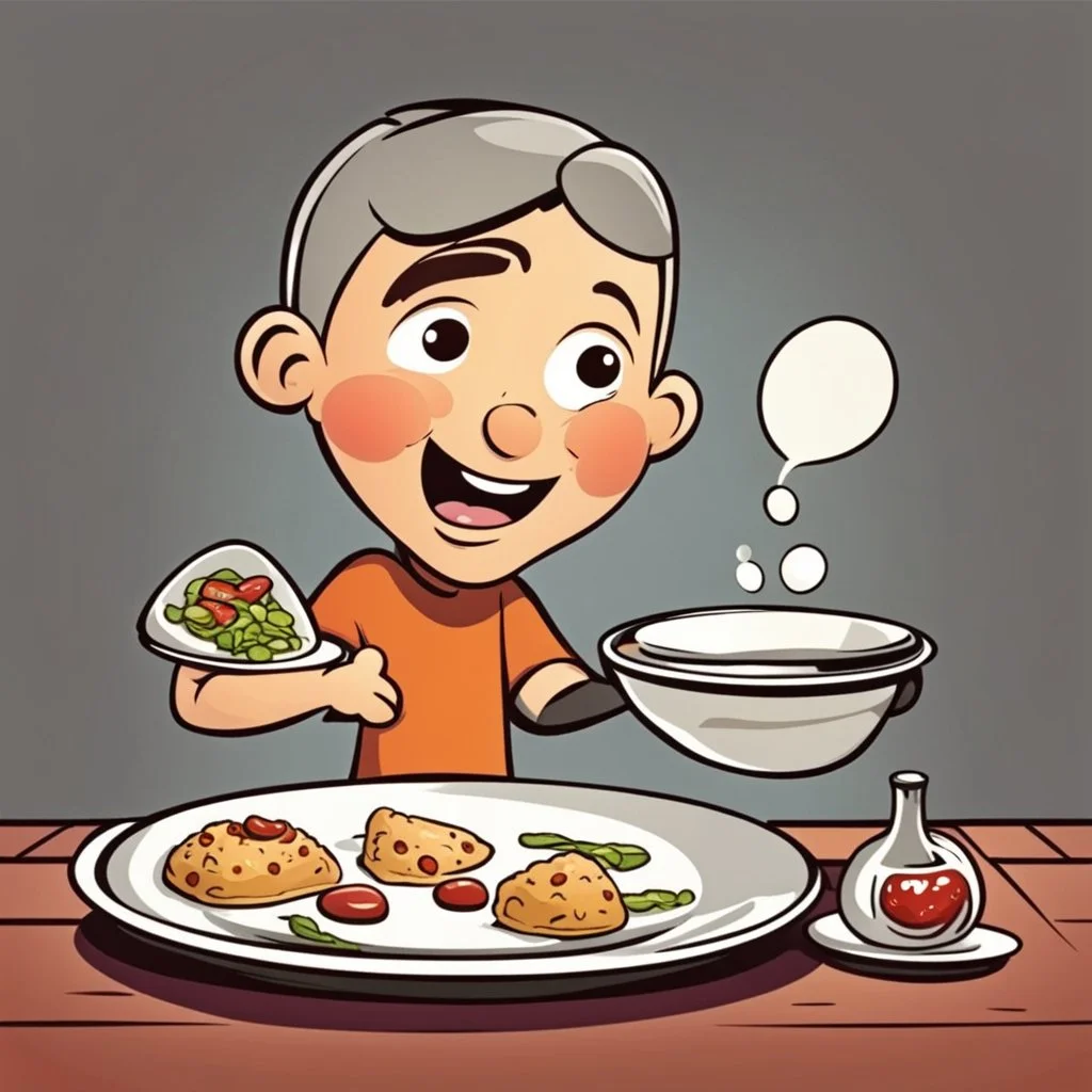 Cartoon art persona pobre con un plato pidiendo comida