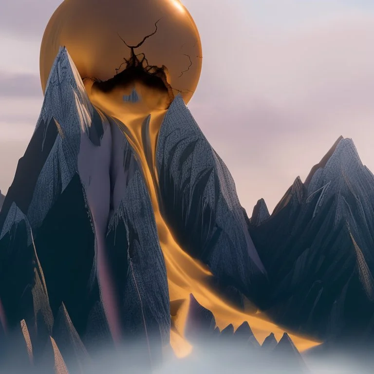 the broken sun melts down the mountain