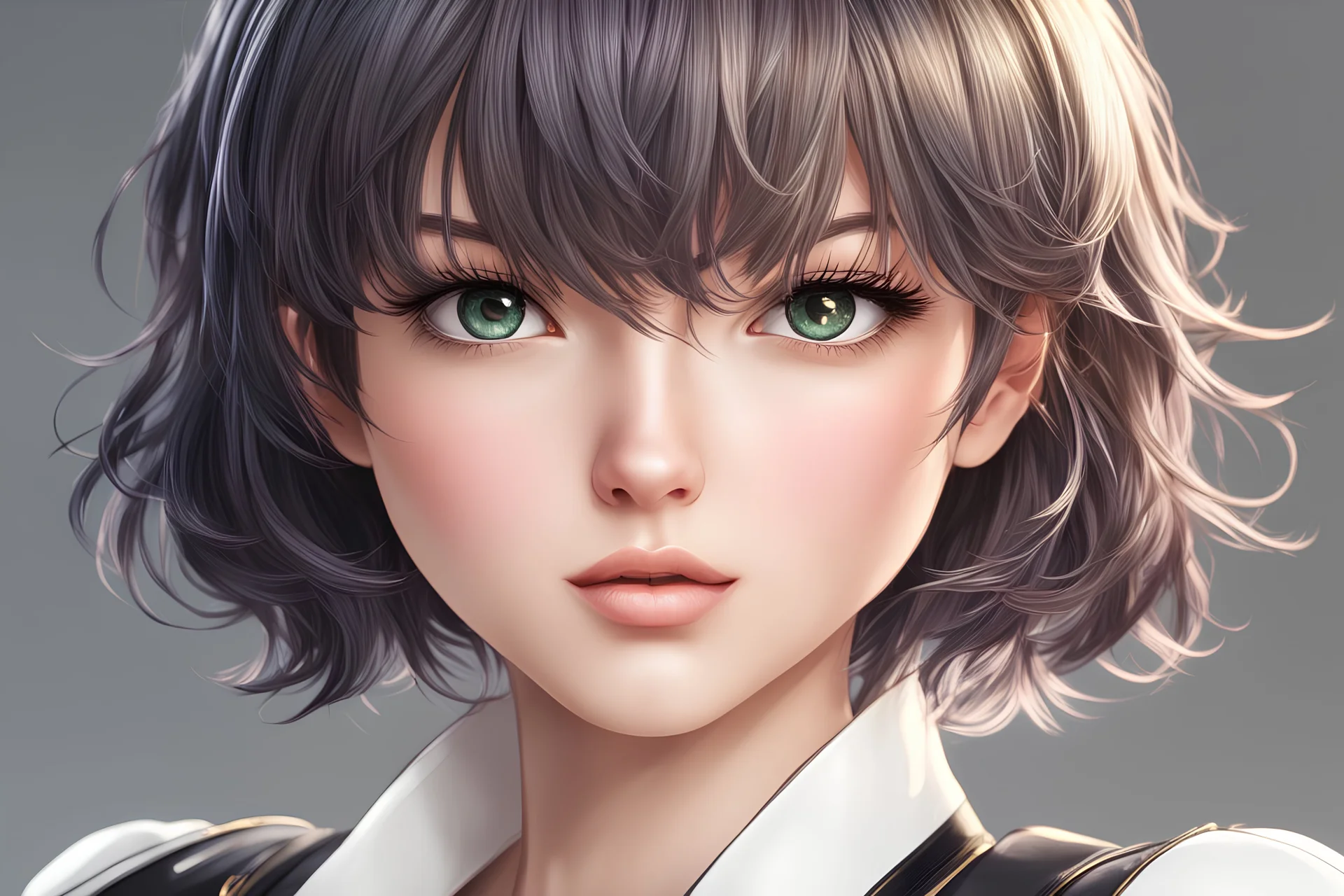 Evelyn in 8k 2D anime artstyle, close picture, the Rachel haircut, intricate details, highly detailed, high details, detailed portrait, masterpiece,ultra detailed, ultra quality