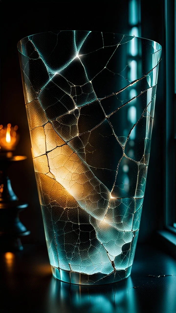 Cracked glass with a glow