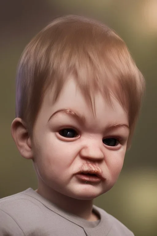 Dahmer toddler, full body, angry, bokeh, hyper realistic