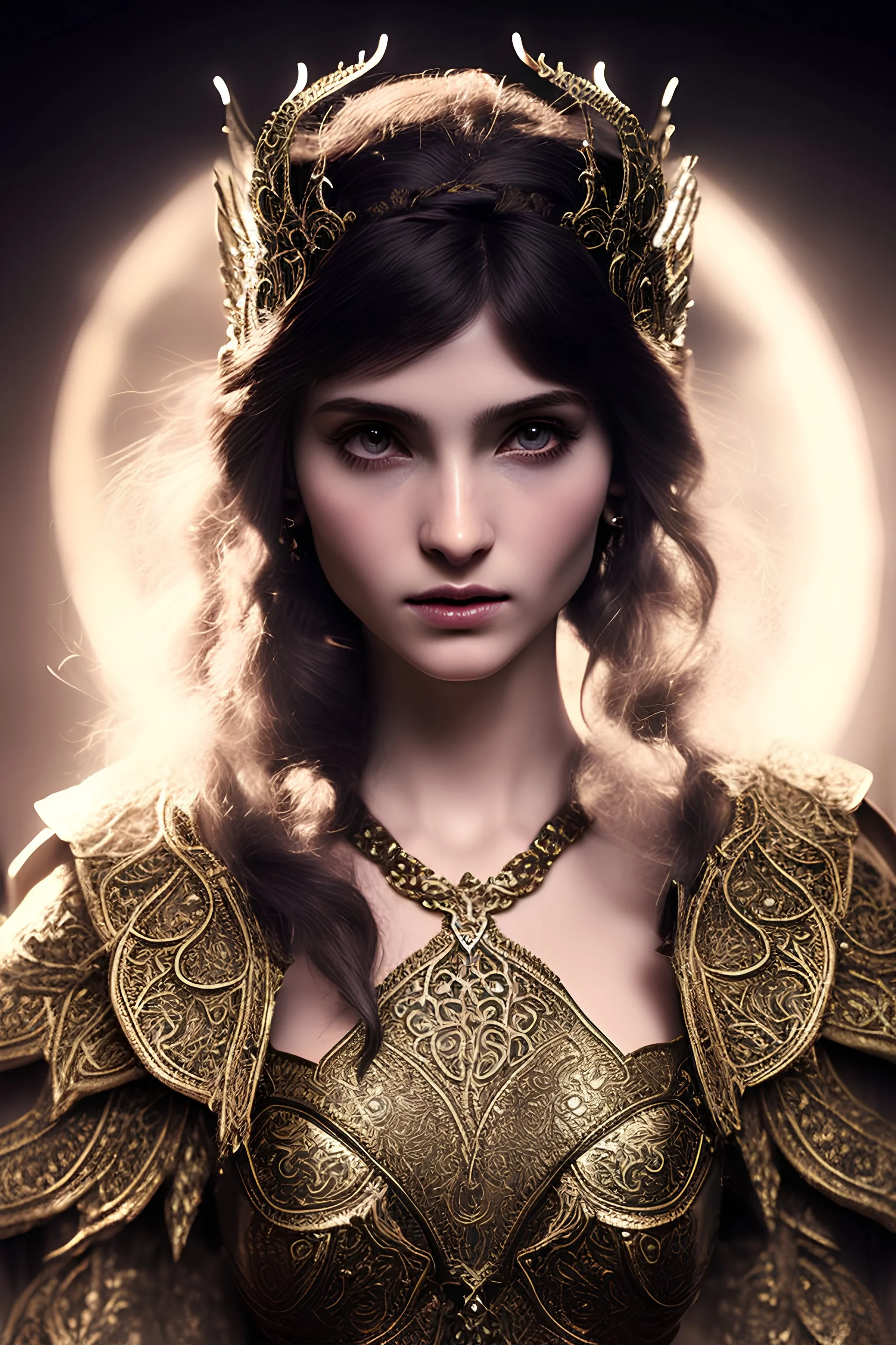 Photoreal close-up of gorgeous electric brunette tielfing sorceress girl in ornate intricate mage tunic in a dusty dungeon, forgotten realms fantasy style by lee jeffries, 8k, high detail, smooth render, unreal engine 5, cinema 4d, HDR, dust effect, vivid colors
