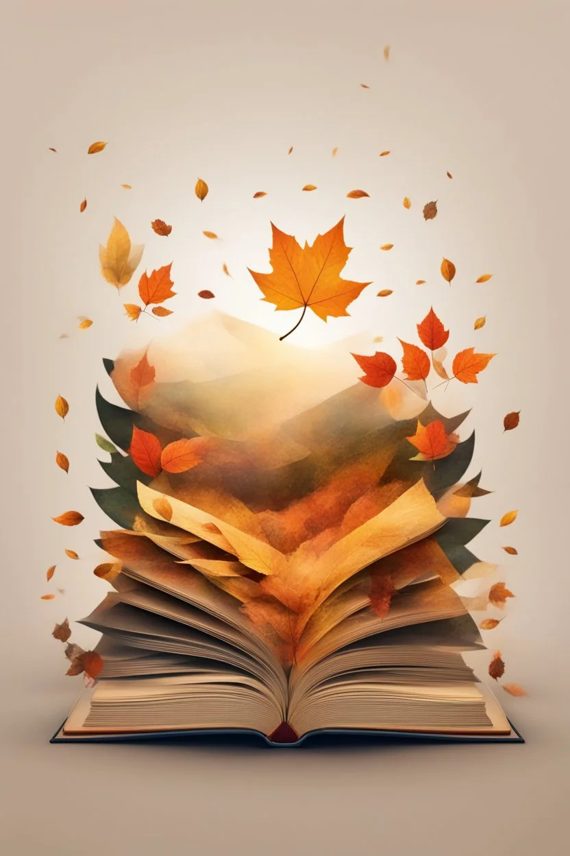 square logo , landscape with leaf fall, flying leaves in the book