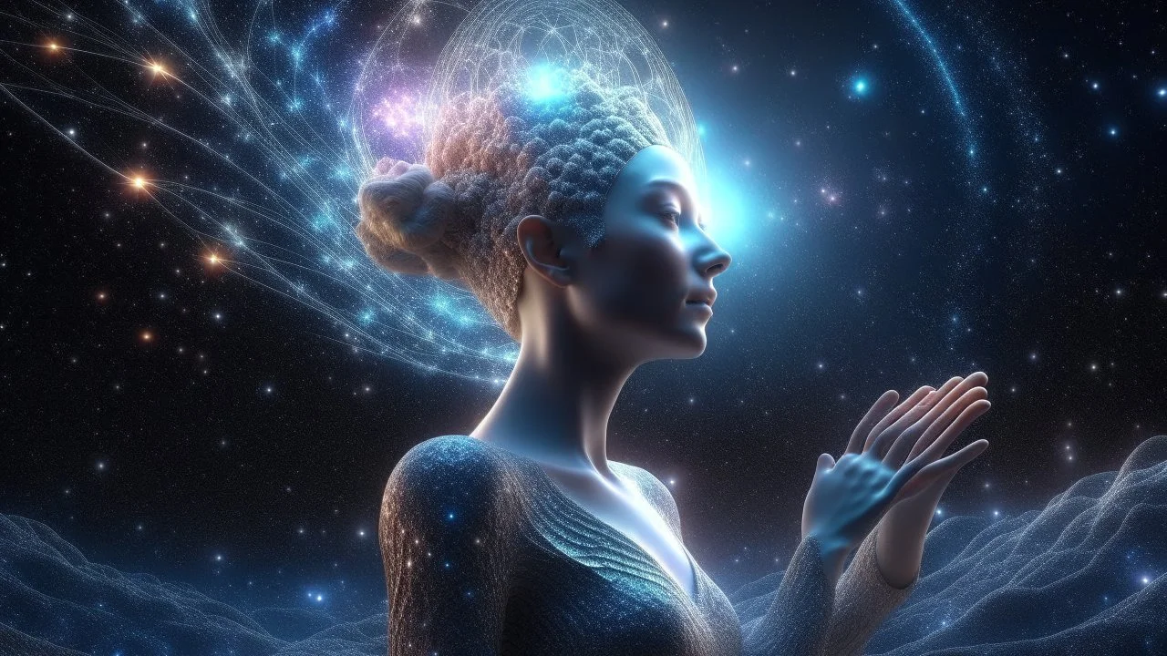 Birth of the Nebula, woman, high resolution, fine rendering, high detail, 3D, fantasy, mysticism, sparkles,