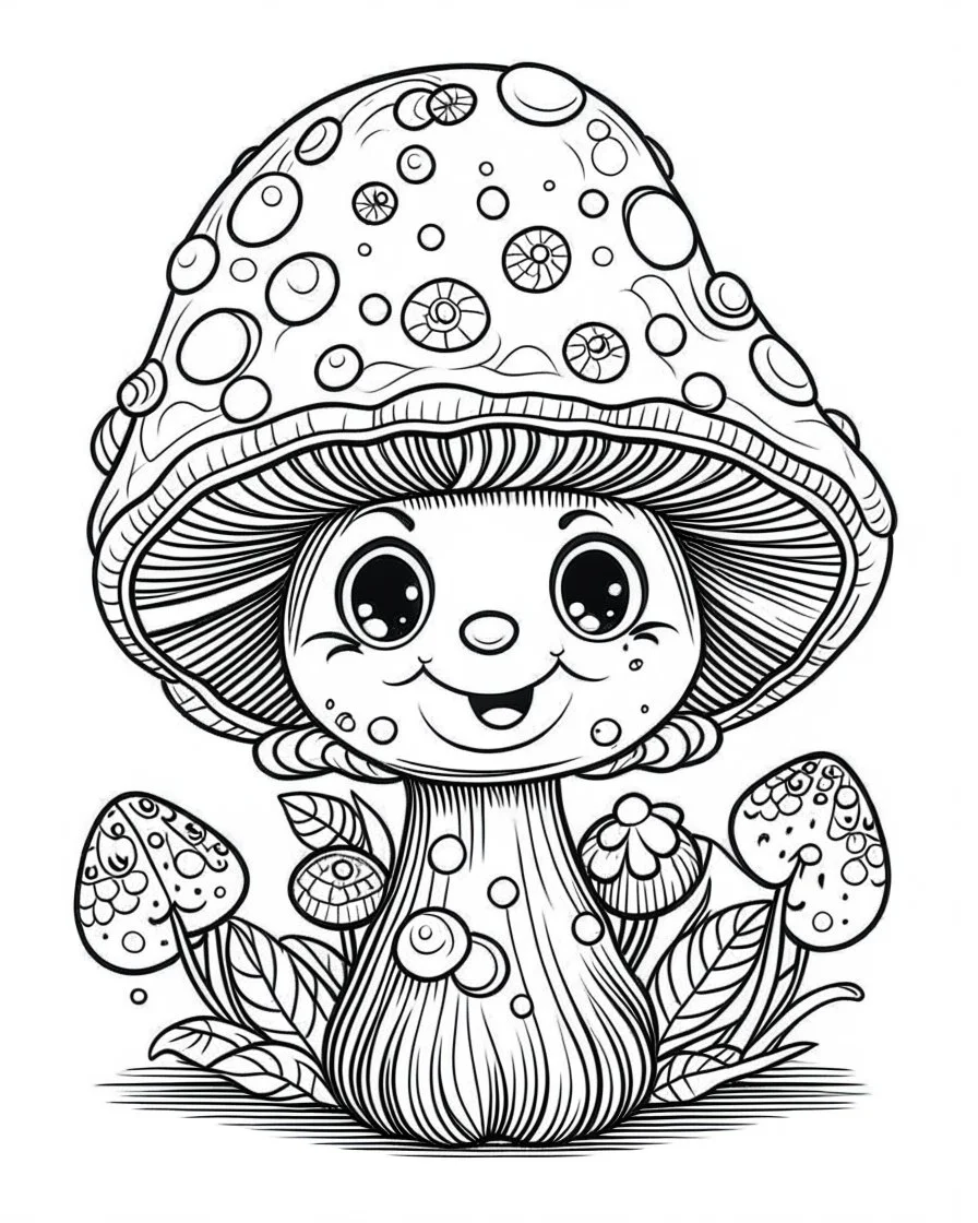 Coloring page with funny mushroom