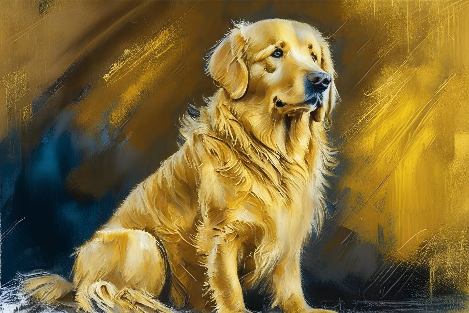 style of Frank Auerbach, Golden retriever dog