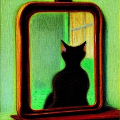 oil portrait of a Cat watching himself in a mirror by Monet 8k