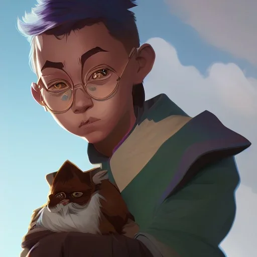 Portrait of a wizard kid with his pet by Nick Harris