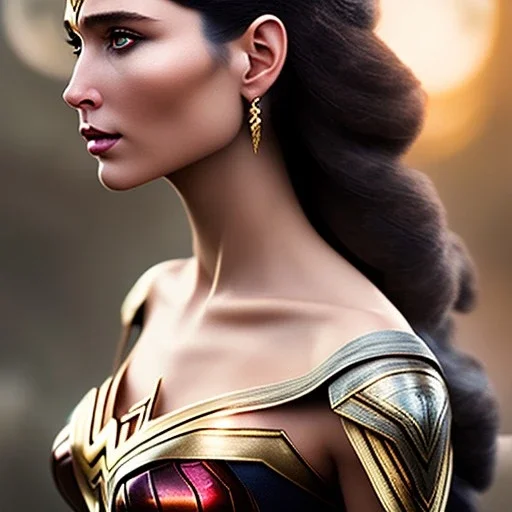 woolitize, Wonder woman, rusty metal, feathers, Dryad, fae, sidhe, ominous, nature, plants, wildflower, facepaint, dnd character portrait, intricate, oil on canvas, masterpiece, expert, insanely detailed, 4k resolution, retroanime style, cute big circular reflective eyes, Pixar render, unreal engine cinematic smooth, intricate detail , soft smooth lighting, soft pastel colors