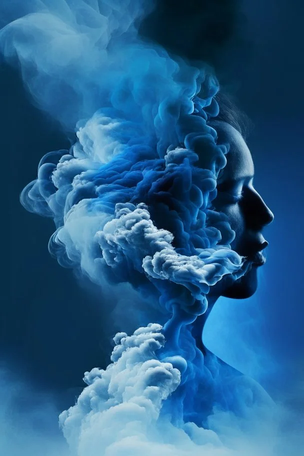 blue smoke in a shape of a person cloud air elemental