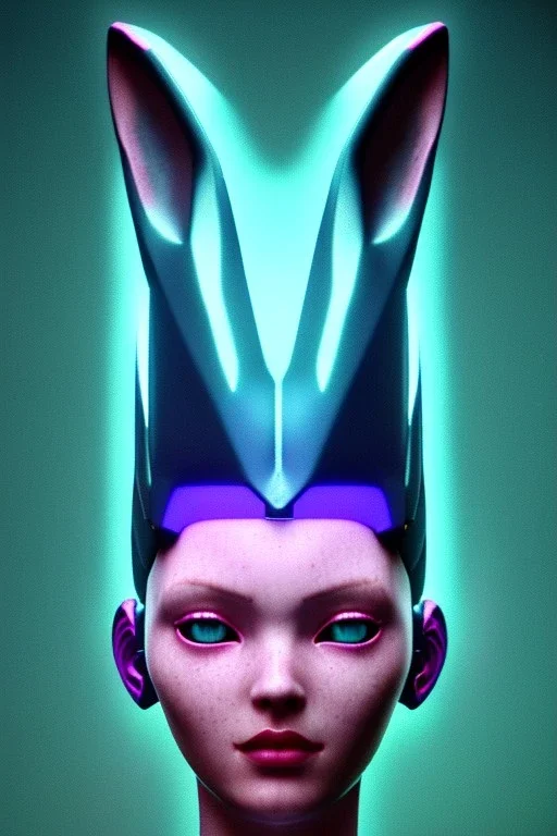 Medium Close Up Portrait, Front image. cyberpunk, rabbit mask, sweet woman, short hair. latex pattern suit. Pink, silver, blue, color. Ghost in the shell style. Color background, photo studio. highly detailed, concept art, smooth, unreal engine 5, ray tracing, RTX, lumen lighting, ultra detail, volumetric lighting, 3d, finely drawn, high definition, high resolution.