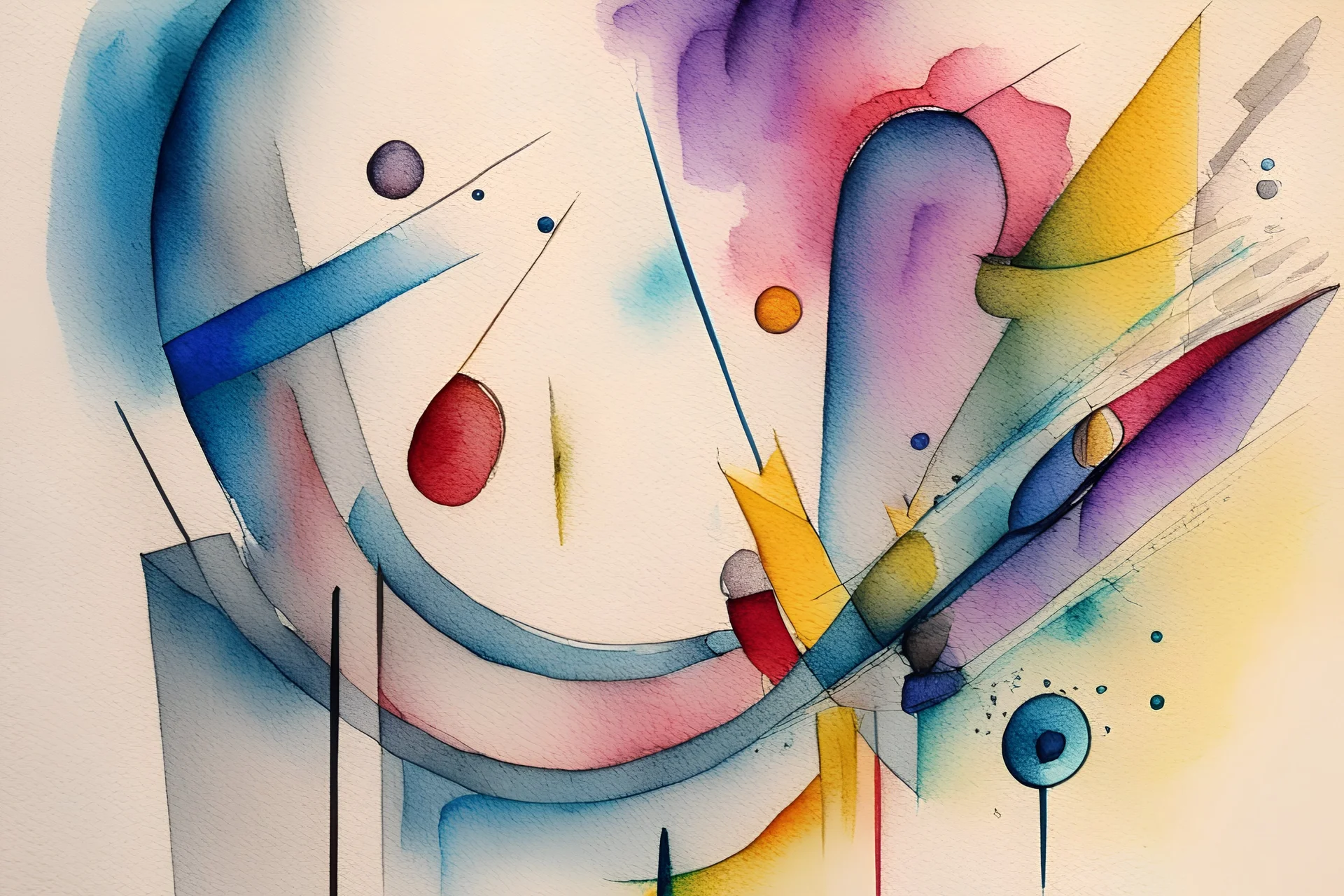 Abstract watercolour art in the style of Kandinsky. sketchy pencil outlines