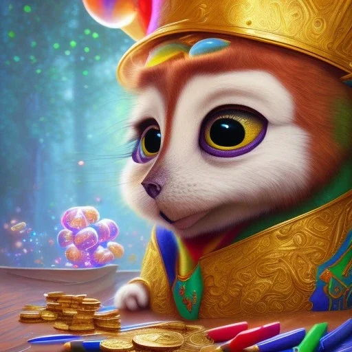 Ultra detailed pot full of gold coins,extremely detailed digital,painting, extremely detailed ,perfectly centered image, perfect composition, rim light, beautiful lighting,masterpiece,8k, stunning scene, raytracing, anatomically correct,, in the style of Dysney and Pixar,smile