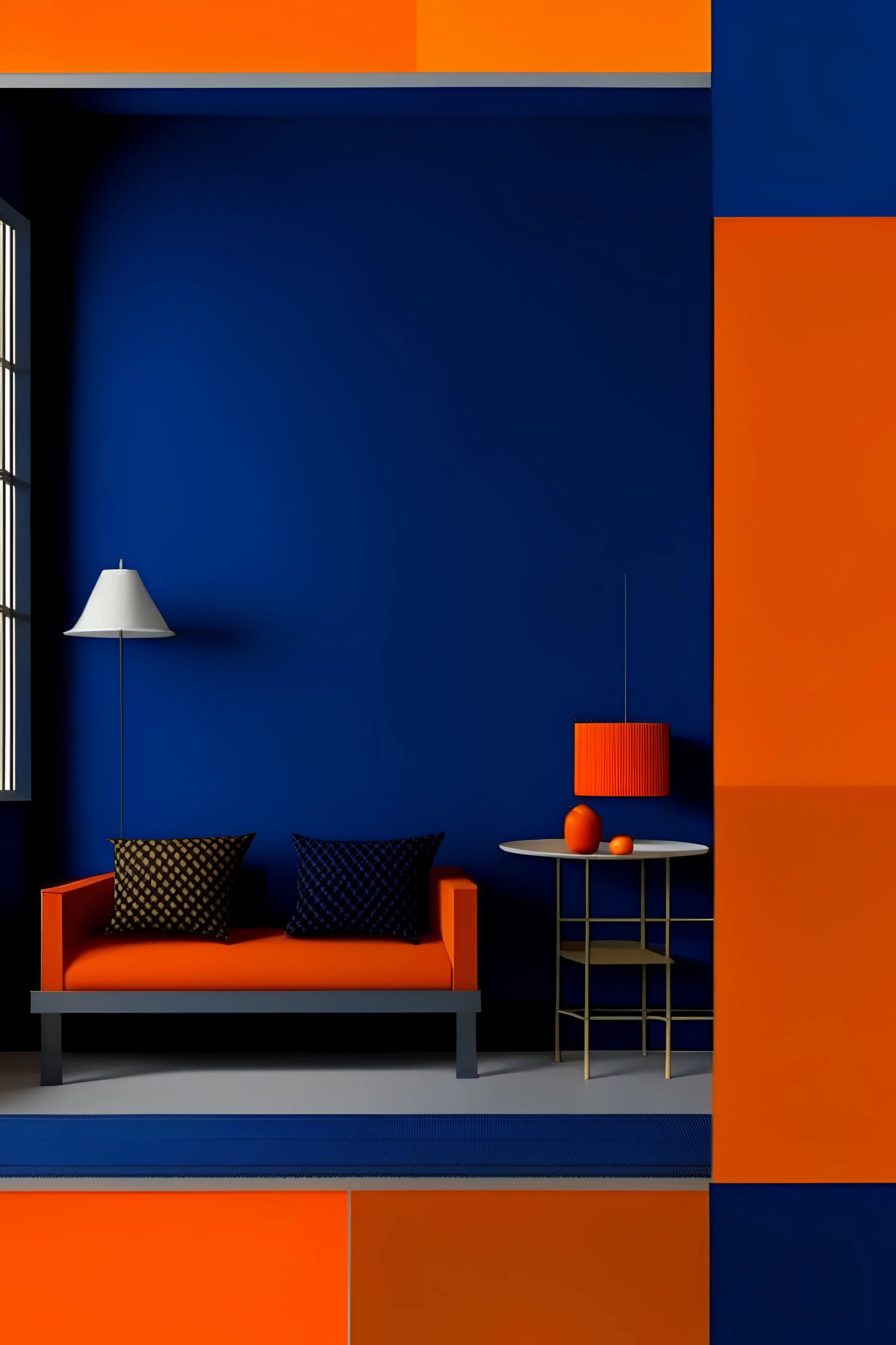 Navy color with color code 0a1c29 next to orange color on the wall