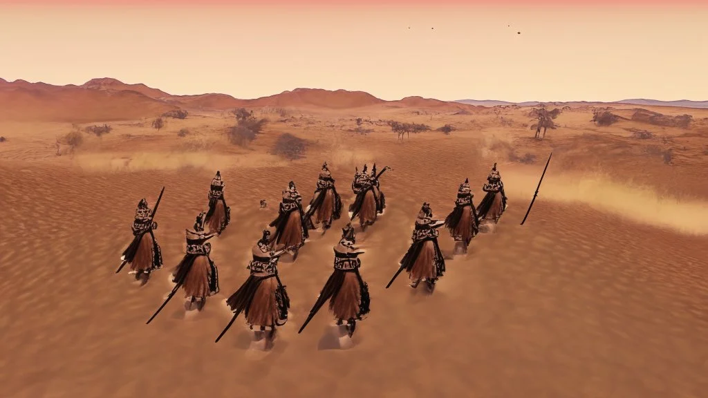 desert, highly detailed, comic style warriors from behind, far away city