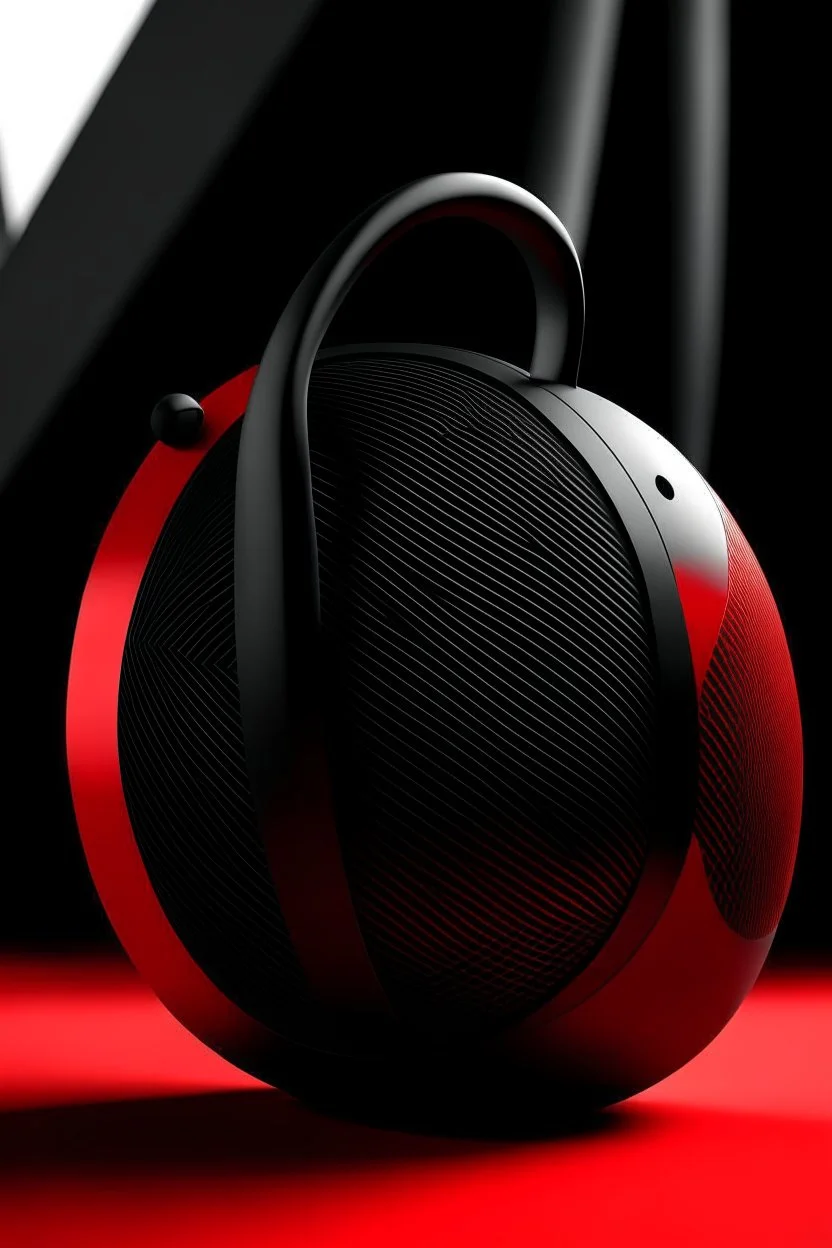 portable speaker, form inspired by flora and fauna , architecture form, modern design style and black and red color