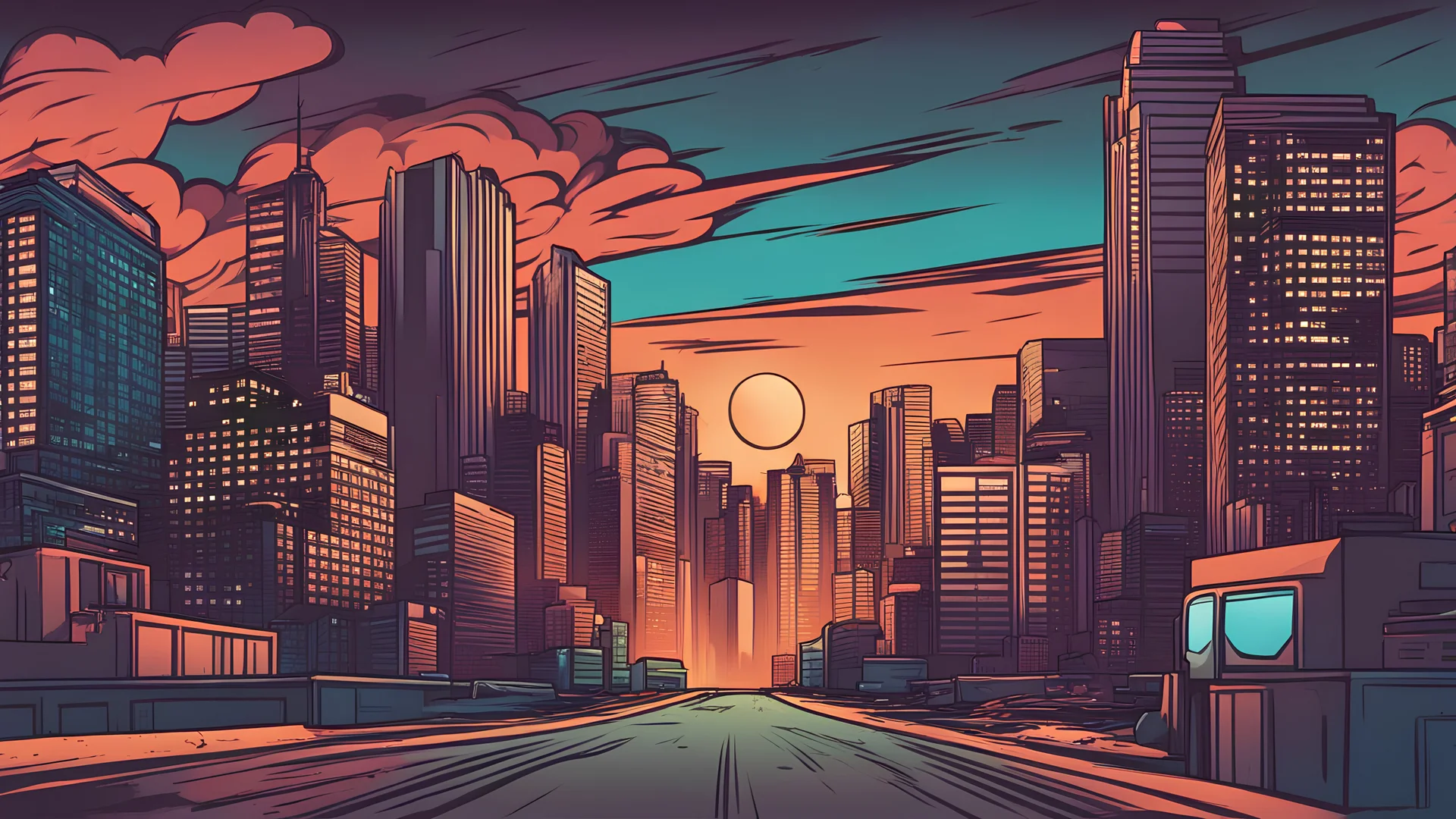 Comic book style background for a gaming streamer skyline