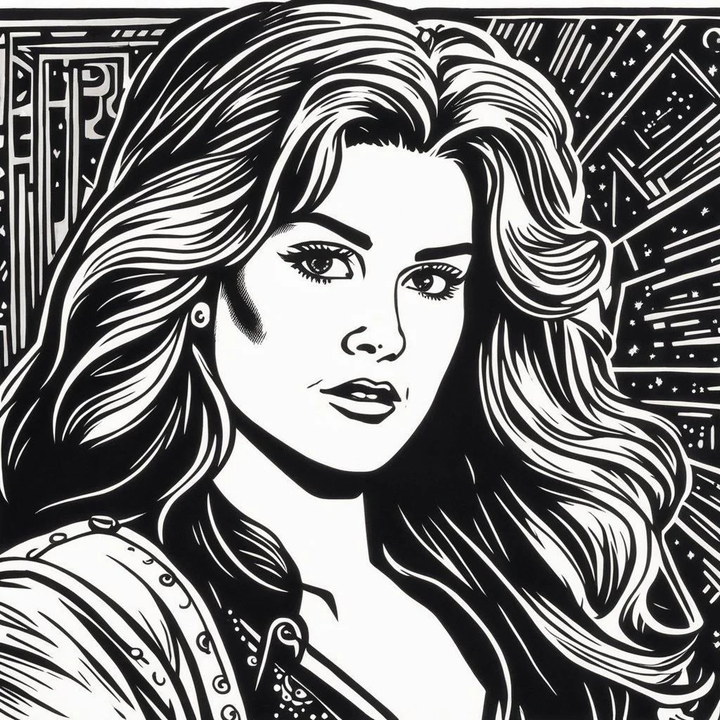 star Ginger Lynn Allen in Linocut: scene for the rated movie Blame it on Ginger (1986)