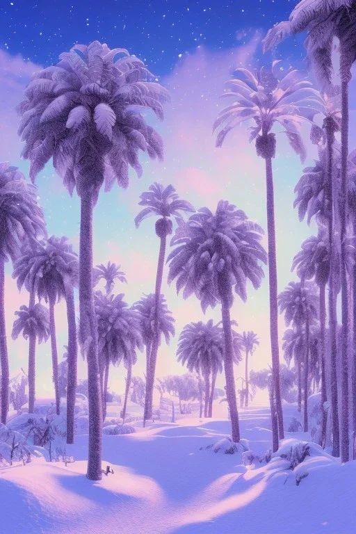 1980's vaporwave aesthetic palm trees in Christmas winter