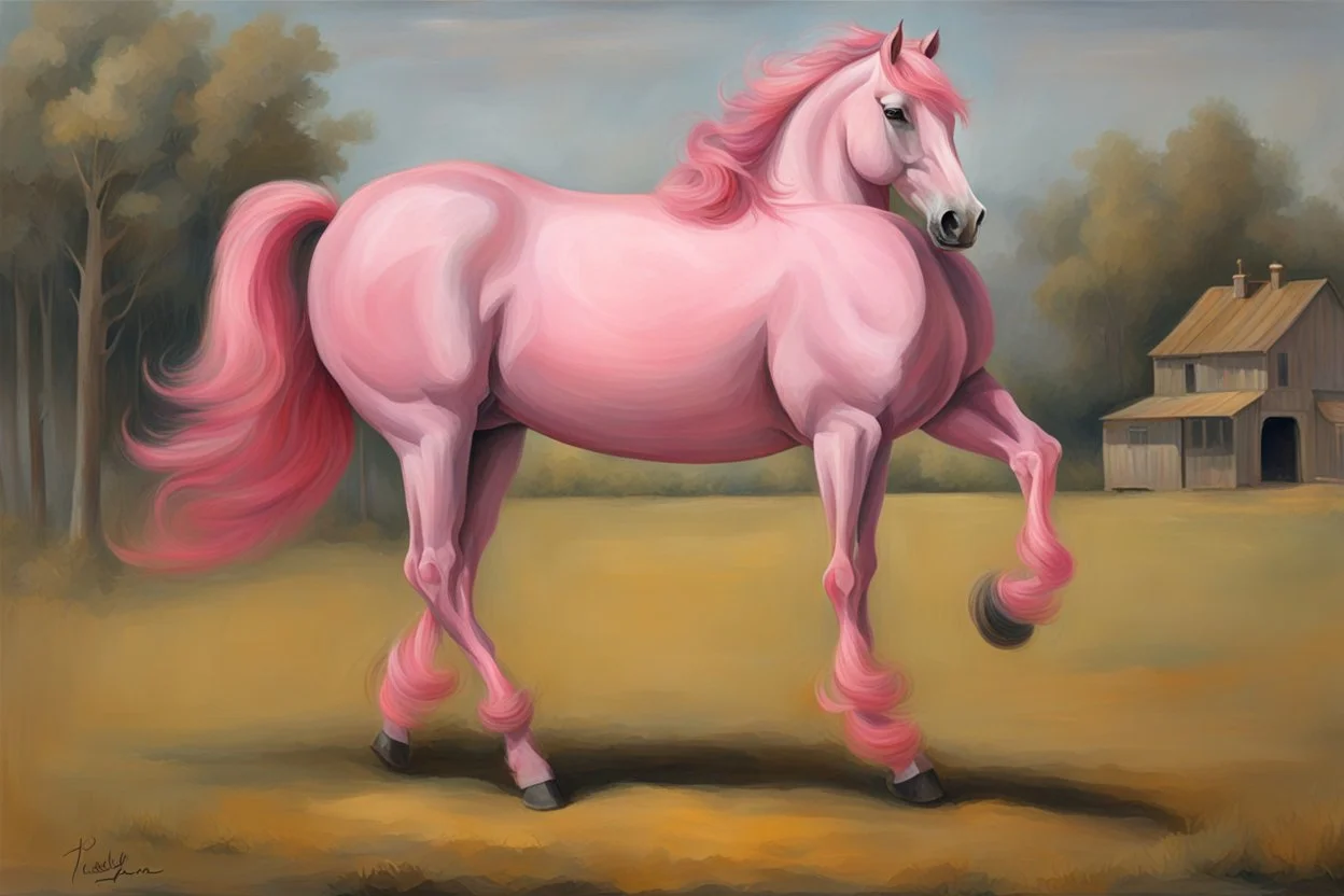 a pink horse like a 19th painting