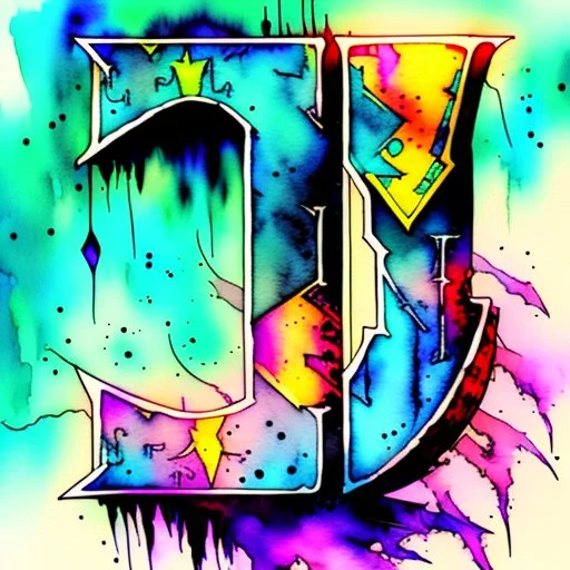 Letter "H" - cyberpunk style - Watercolor and watercolor painted style - Jenna Rainey style