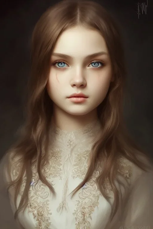 intricate, elegant, sharp focus, illustration, detailed eyes, digital painting, concept art, matte, art by wlop and artgerm and ivan shishkin and andrey shishkin, masterpiece, young and cute ukrainian girl, adorable, round face