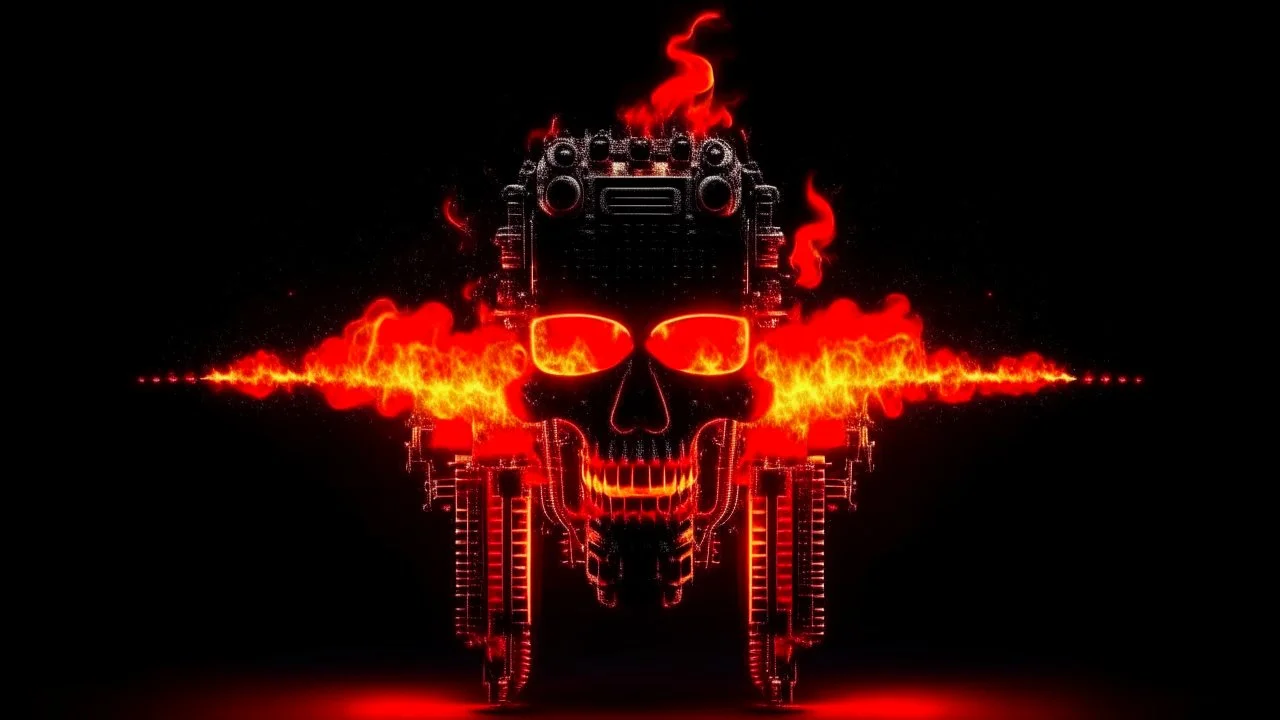 4K. REALISTIC FULL DETAILS. LOGO EMISSION DE RADIO HARDROCK FIRESTARTER TERMINATOR. FLAMMES EN FOND D IMAGE