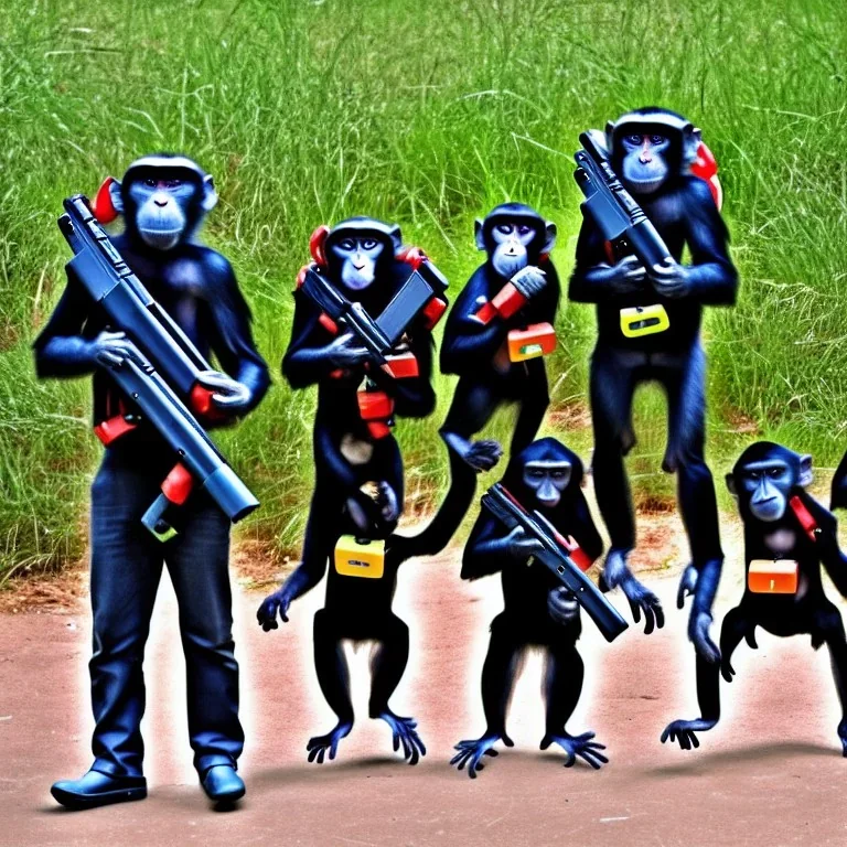 photo, monkeys, jet packs, guns