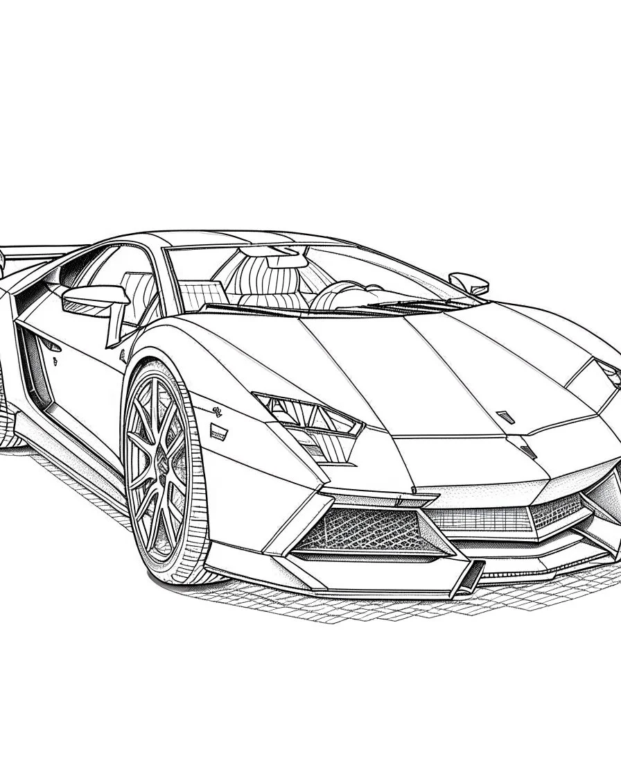 Lamborghini car drawn without color for coloringFronte