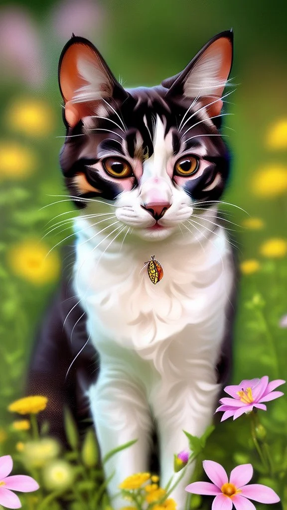 Love cat , love dog , add a butterfly on a wild flowers to this picture thin line draw