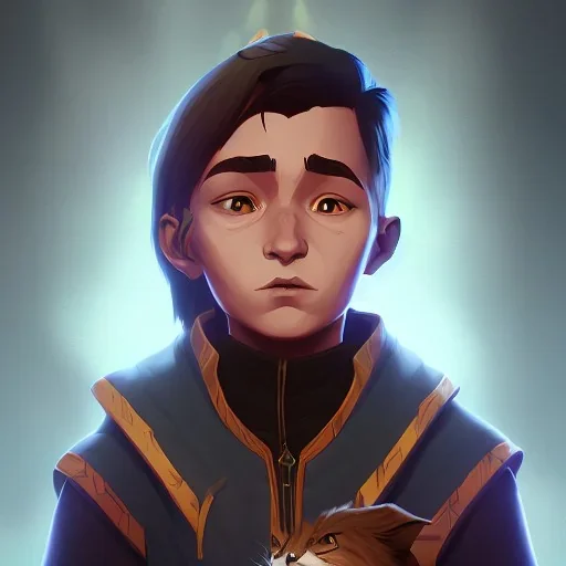 Portrait of a wizard kid with his pet familiar by Nick Harris