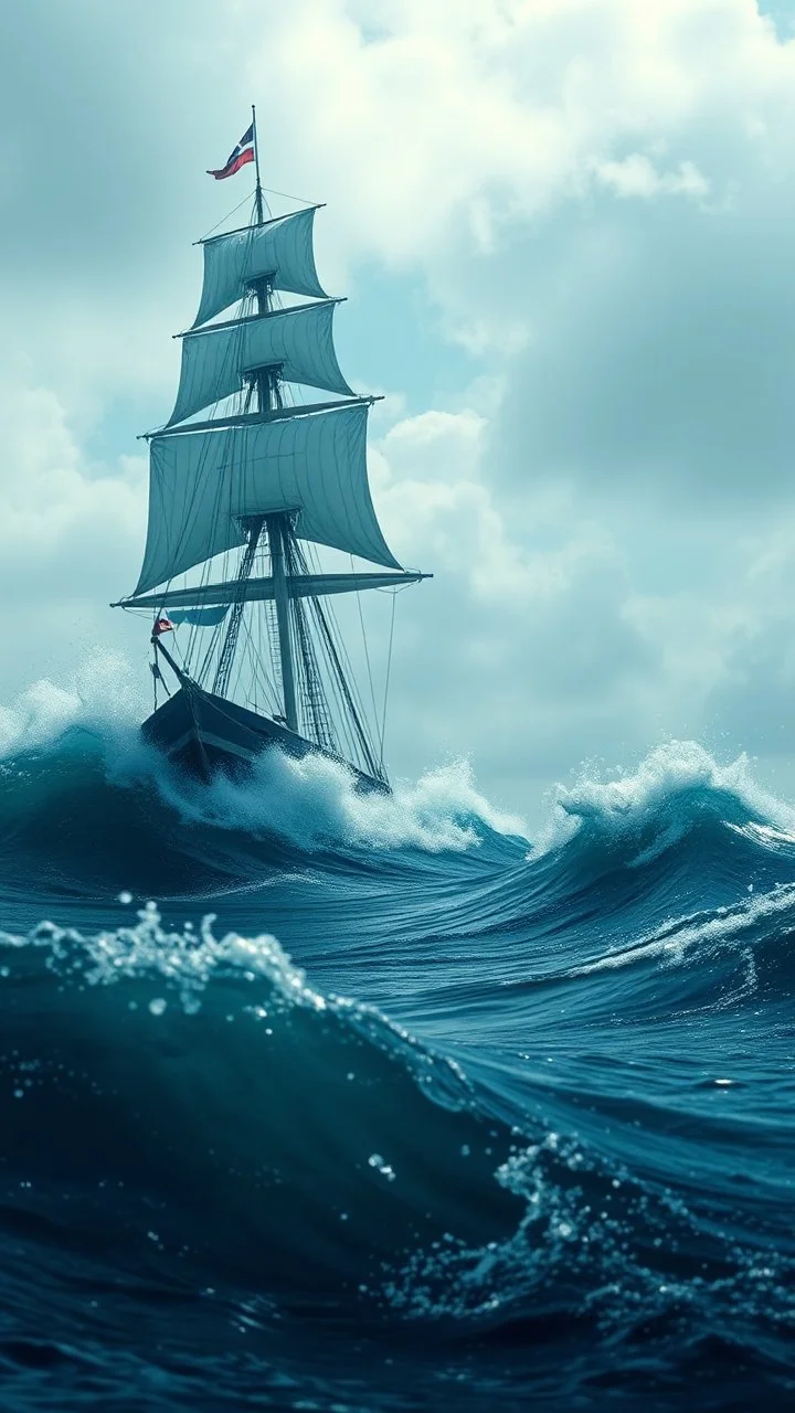 A giant Anaconda bigger than a sailing ship in the ocean among the wave
