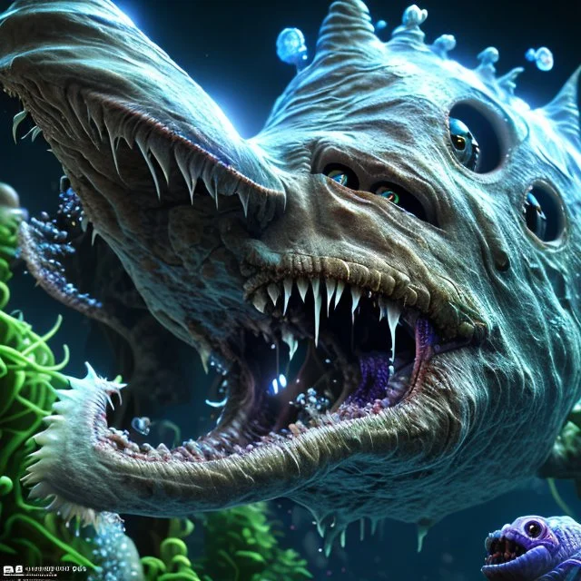 fluid ink angler fish creature, unreal engine 5, 8k resolution, photorealistic, ultra detailed