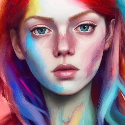 Photo of Epitaph , beautiful face, multi-hued red hair; in the style of martine johanna, draped in flowing fabric, ignore nsfw, colorful energetic brush strokes, realistic, sharp focus, 8k high definition, insanely detailed, intricate, elegant, art by martine johanna and artgerm