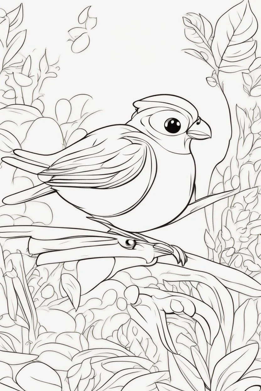 blank colouring book, white blank background, simple picture for toddlers, bird pet, disney and pixar style