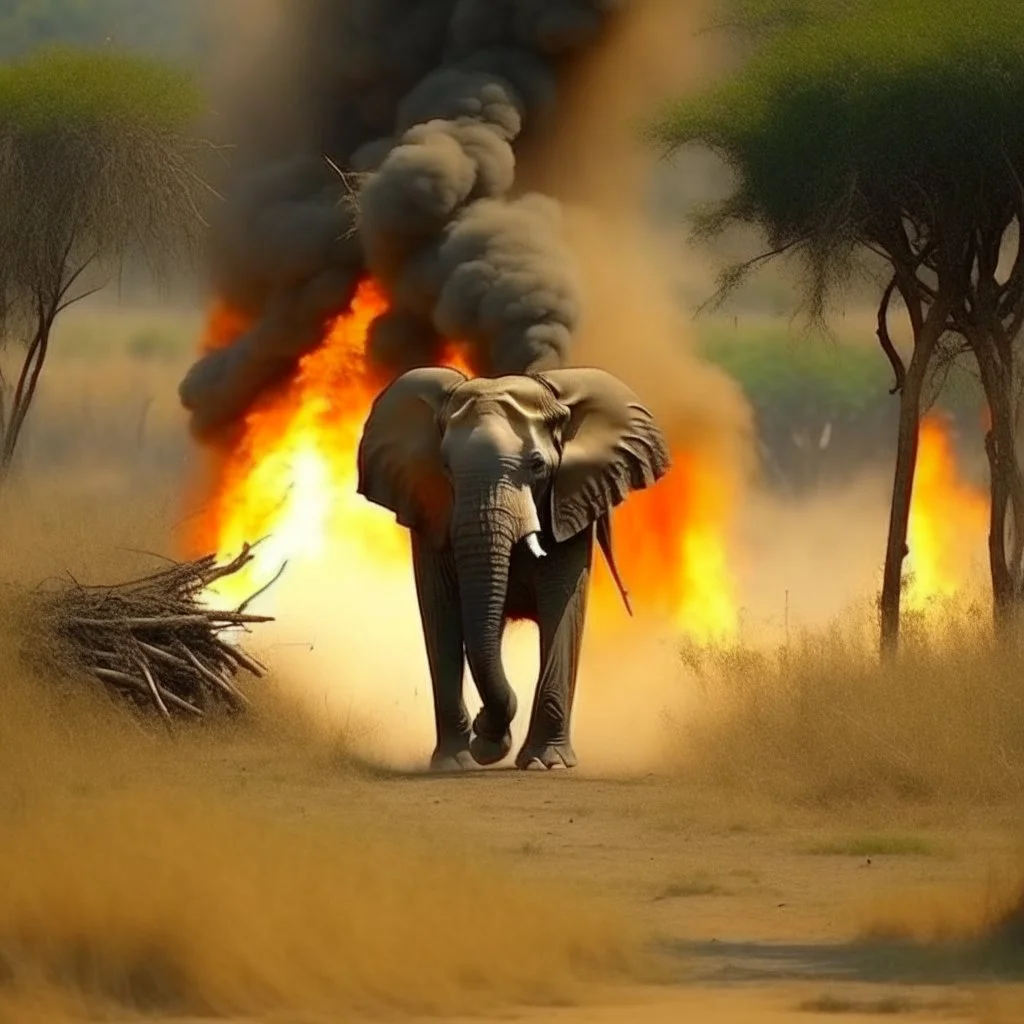 elephant running away from bush fire