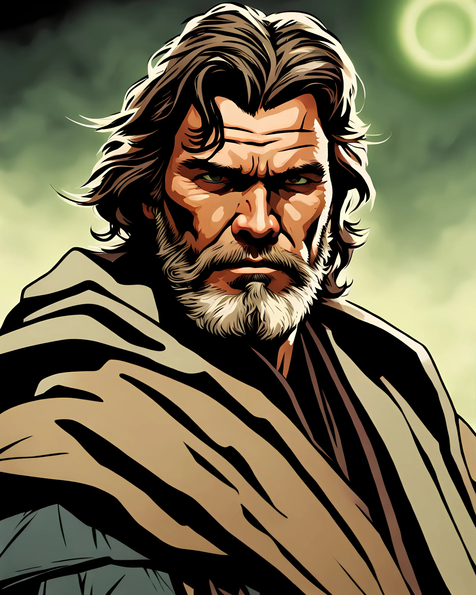 Portrait of a war hardened Jedi, Mid 30s, looks like Kurt Russel