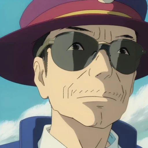 a man with sunglasses standing in front of a cloudy sky, a character portrait, by Miyazaki, flcl, old charismatic mechanic, subtle confident smile, in pilote, solarpunk human, defying gravity, pompadour, absolute chad, john carmack, daddy energy, gulf, beautiful singularities