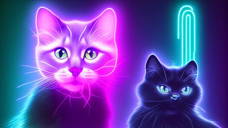 black cat sitting on an office chair, dark room with neon violet lights, realistic