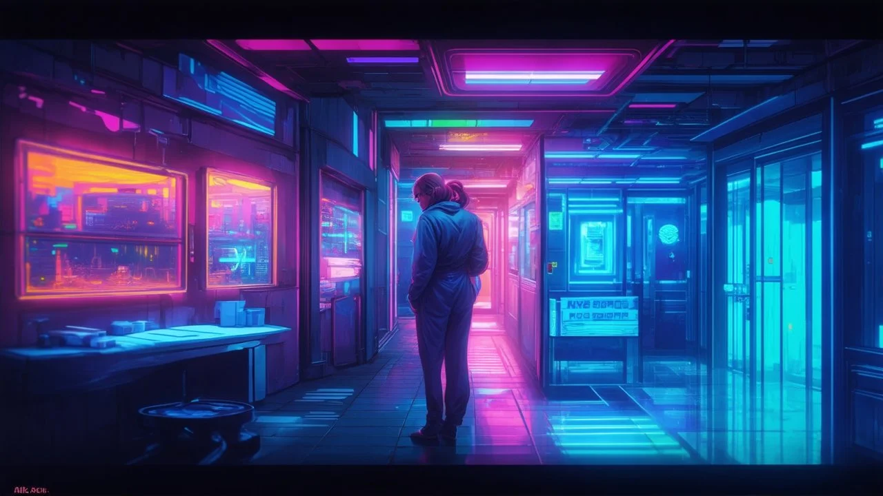 cyberpunk, Shapes whispering stories ar, vaporwave, neon colors, science fiction, detailed scene