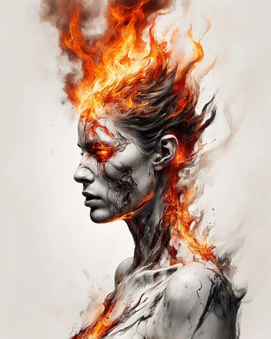 art, abstract, human, burning edges, (intense and emotional visual experience:1.5), (captivating and fiery ambiance:1.3), (dramatic and captivating essence:1.2), (fiery details:1.3), white background