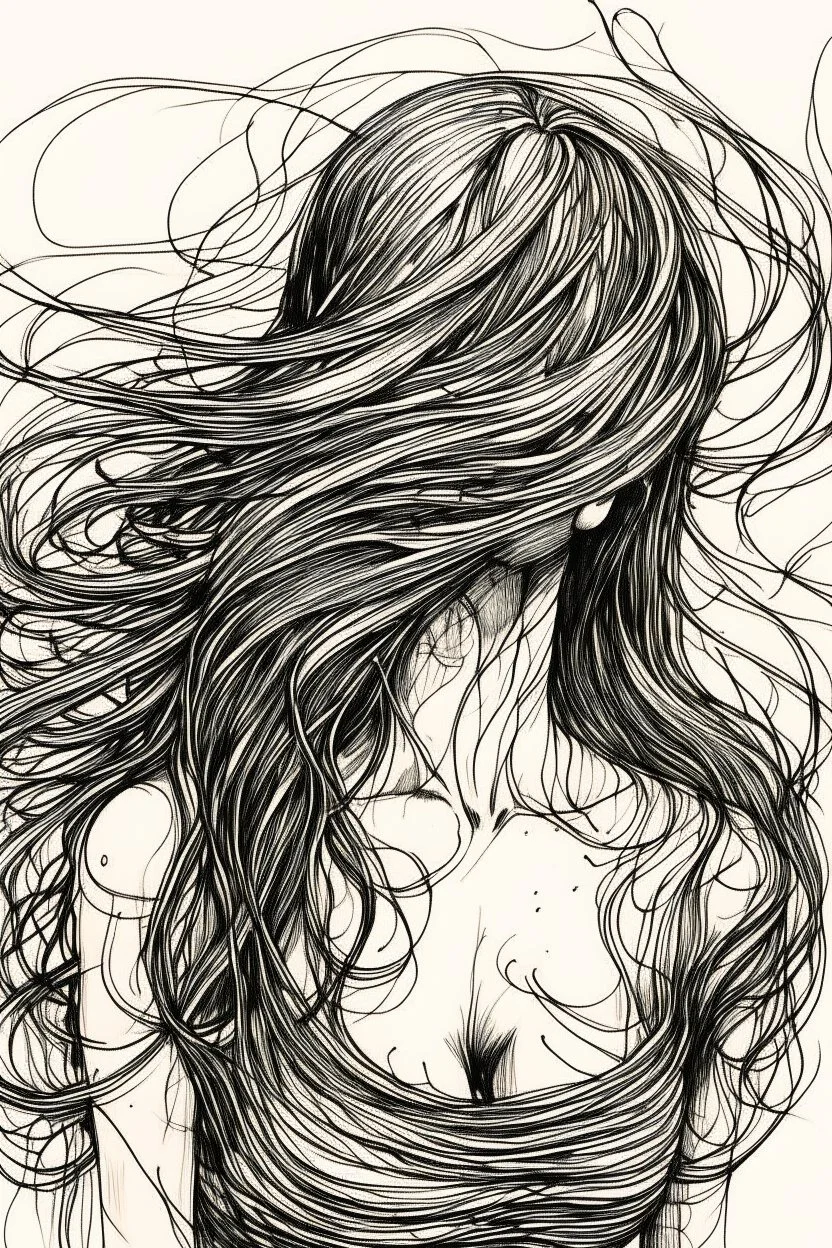 Ink drawing graphics man or women ,excitante back figures big buts , line drawing in stil minimal art , hasurat cu linii scurte de hasuri oblice scurte , stil gravura metalică, long hair ,white background, negative space, splashes of soft colours hiperdetailed