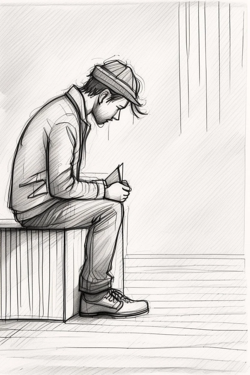 A lonely figure, their sketches reflecting the sadness of their heart.