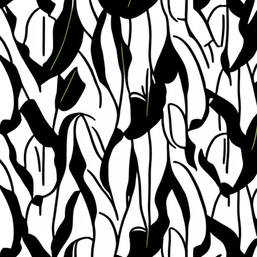 black and white banana leafs wallpaper pattern in vector lines, same line weight